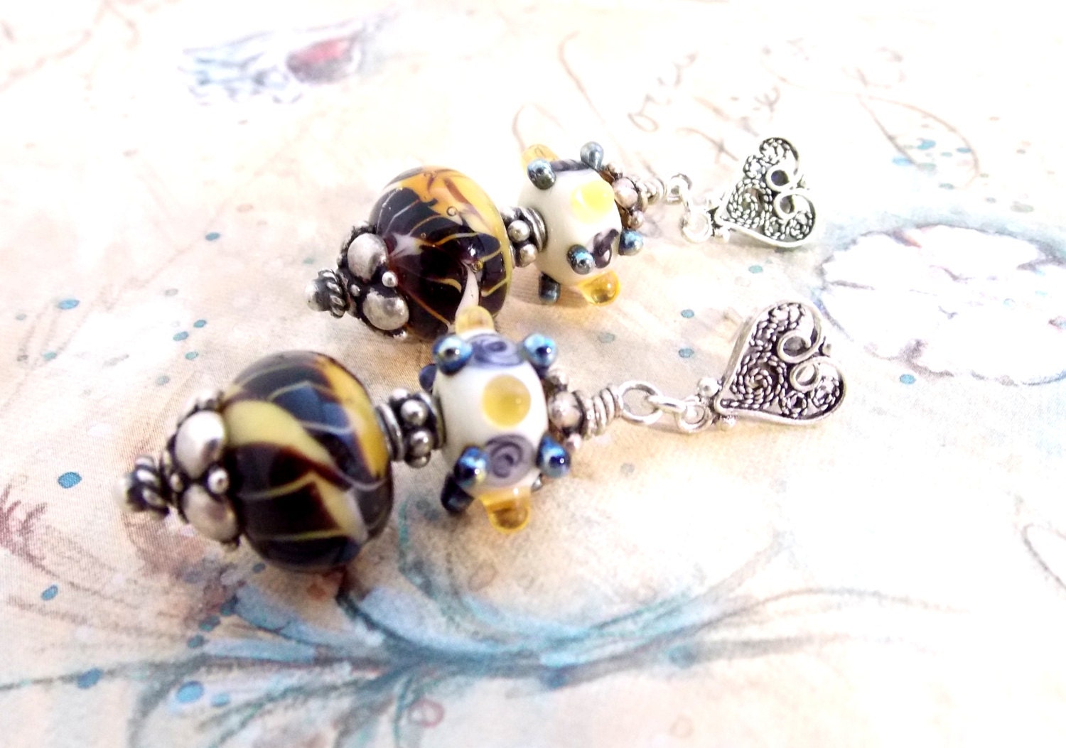 Lampwork Dangle Earrings Shades of Brown