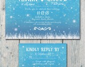 Digital - Printable Files - Fireflies in The Romantic Night -  Wedding Invitation and Reply Card Set - Wedding Stationery