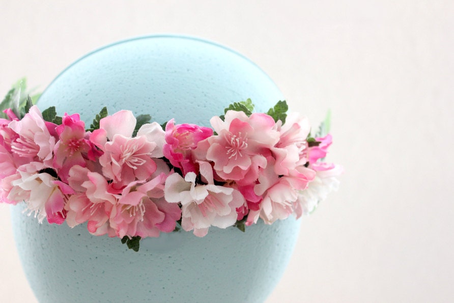 Pink Blossoms Floral Crown. Wedding flower crown, Bridal Flower Crown. Woodland. Spring, Summer, Bridal headpiece