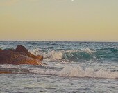 Beach photography blue grey tranquil sky sea ocean turquoise green aqua waves soft yellow Guantanamo Bay Cuba art print 8x8 fine art photo