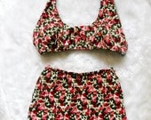 Rose floral vintage style high waisted swimsuit bikini