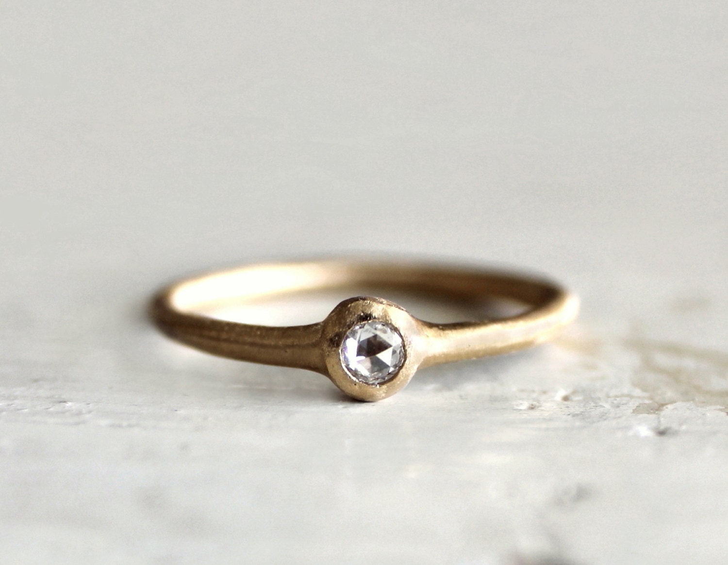 Rose cut diamond ring. A simple engagement ring. 18k. Snowe.