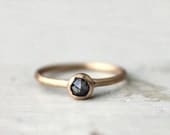 Black diamond engagement ring. Rose cut. 18k. Hawke.