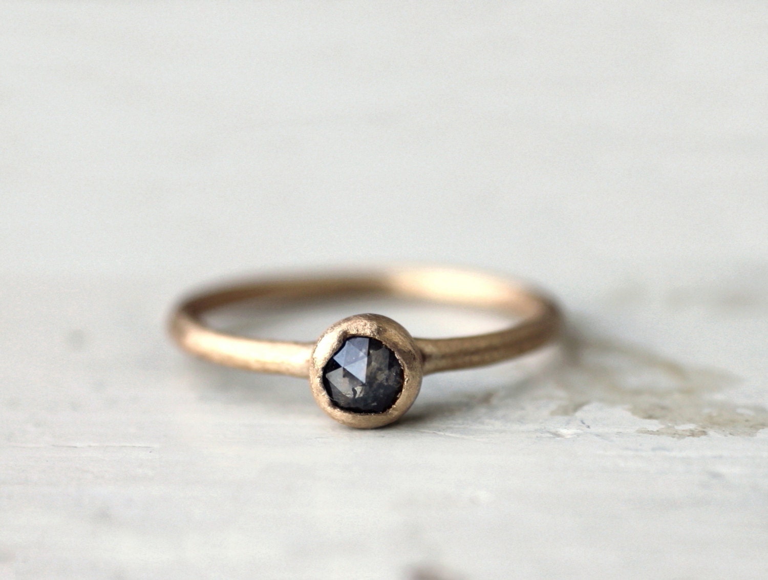 Black diamond engagement ring. Rose cut. 18k. Hawke.