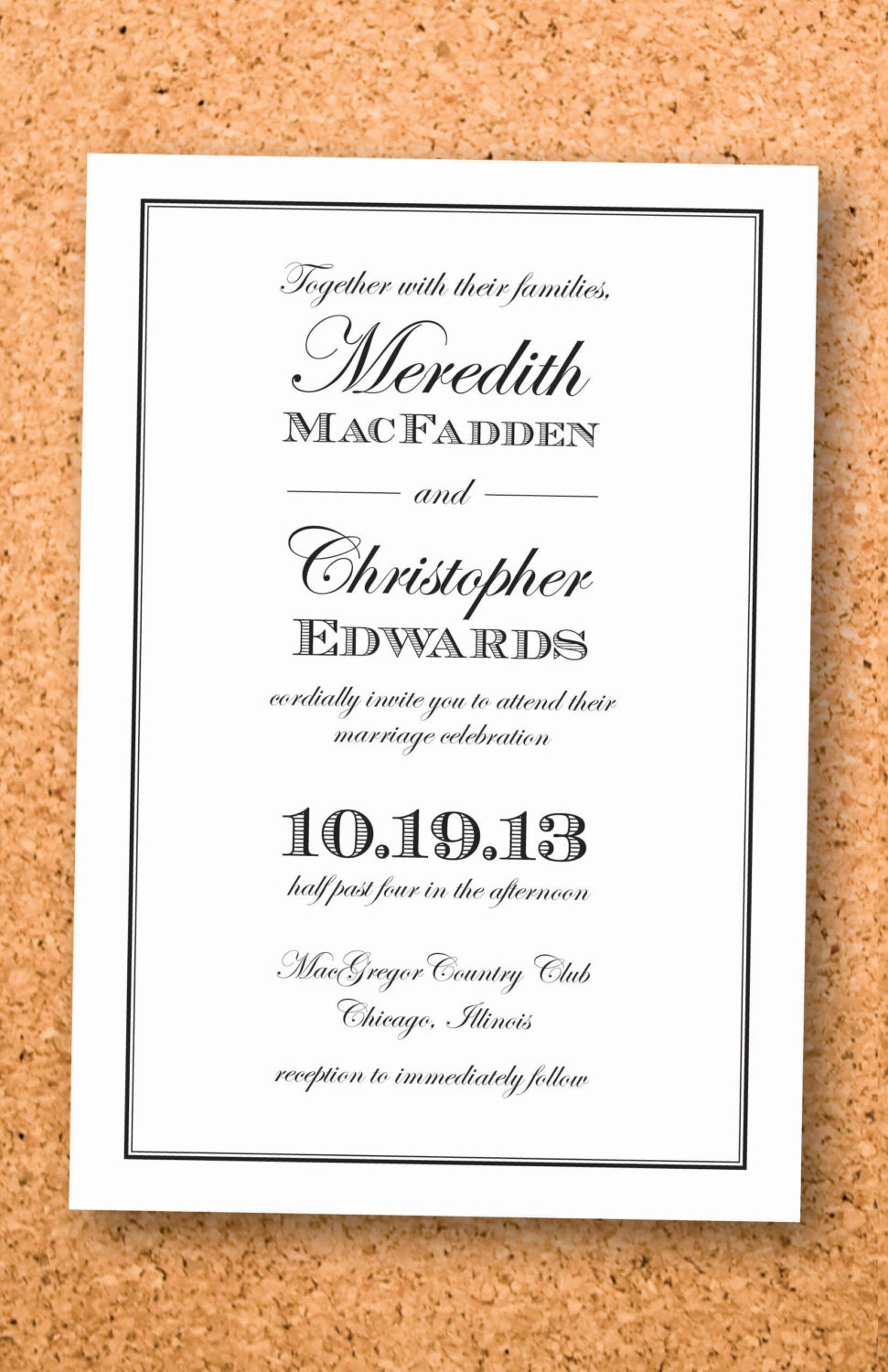 classic traditional modern wedding invitation plain border custom printable-- digital file 5x7