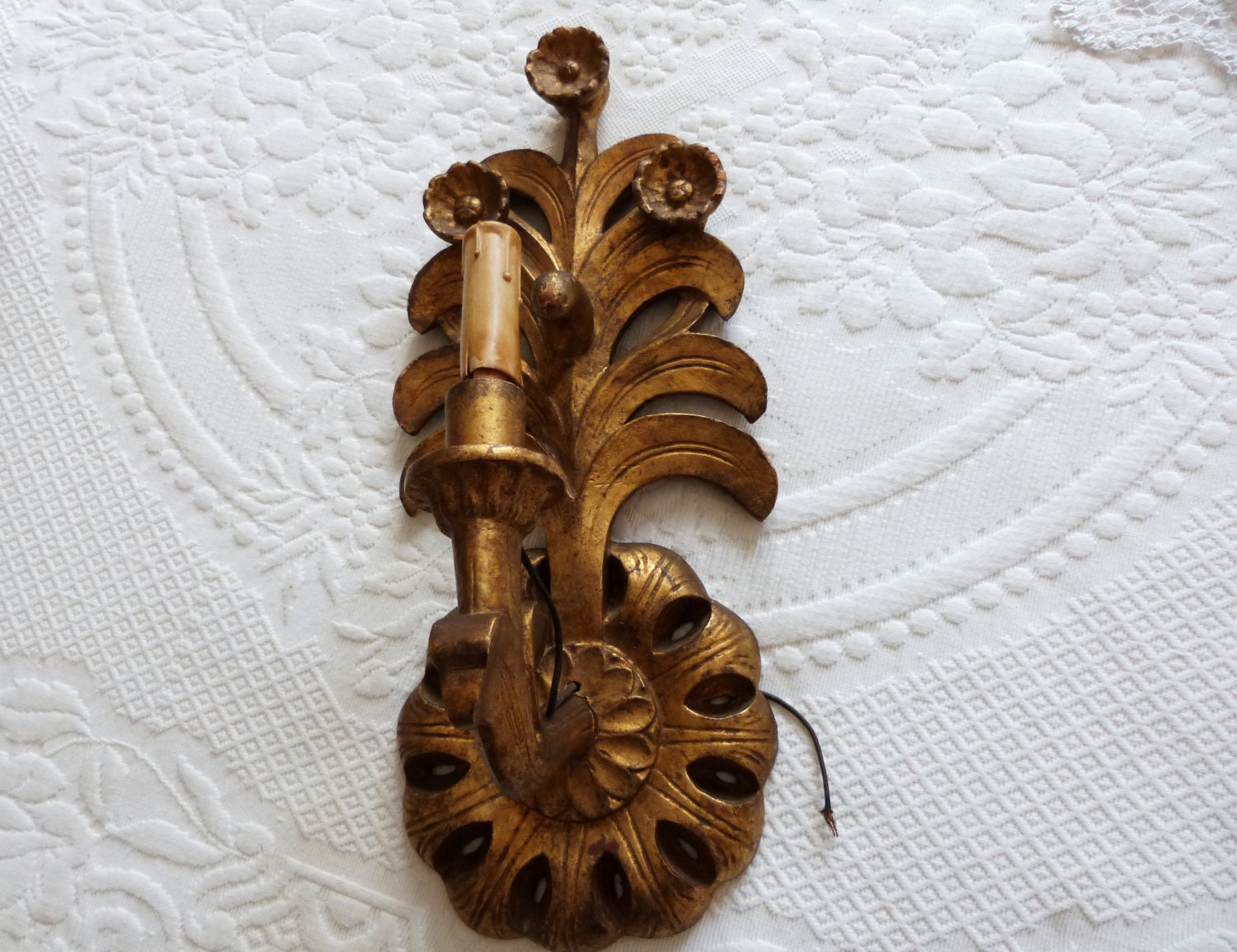 Antique French wooden wall sconce lighting gold wood wall sconce light fixture, French cottage country decor lamp