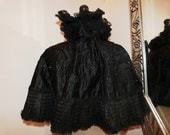 Victorian capelet cape w silk, black jet stones, elegant French handmade clothing, made in France, gothic cape, steampunk clothing