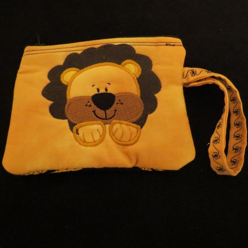 Lion Coin Purse, Zippered Wristlet Pouch, Change Purse, Child's Purse, Wristlet