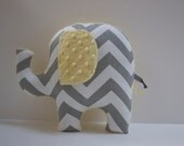 Yellow Gray Chevron Elephant nursery pillow toy ELLE plush for modern baby