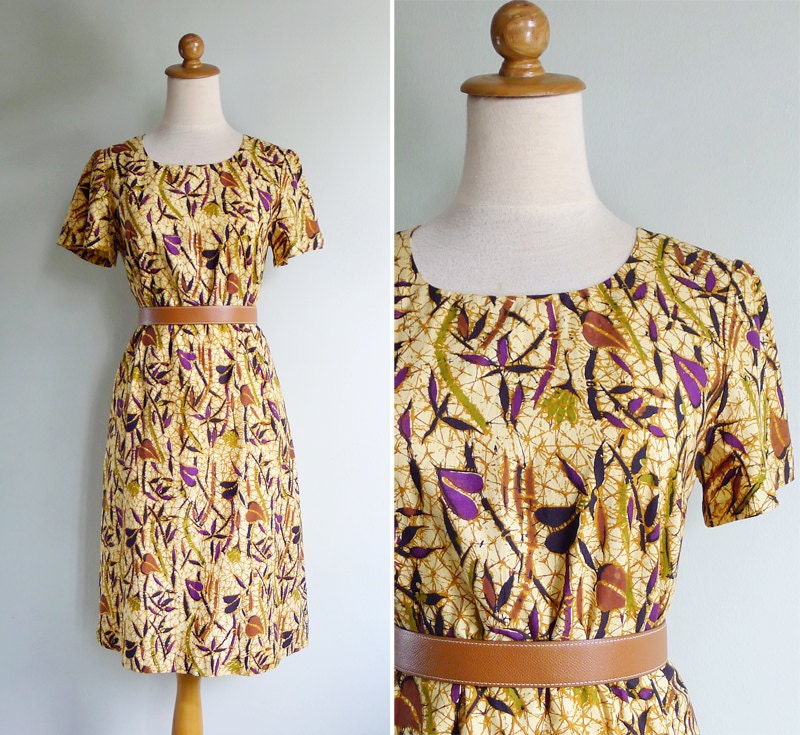 Vintage 60's Tribal Batik Print Cotton Shift Dress XS or S