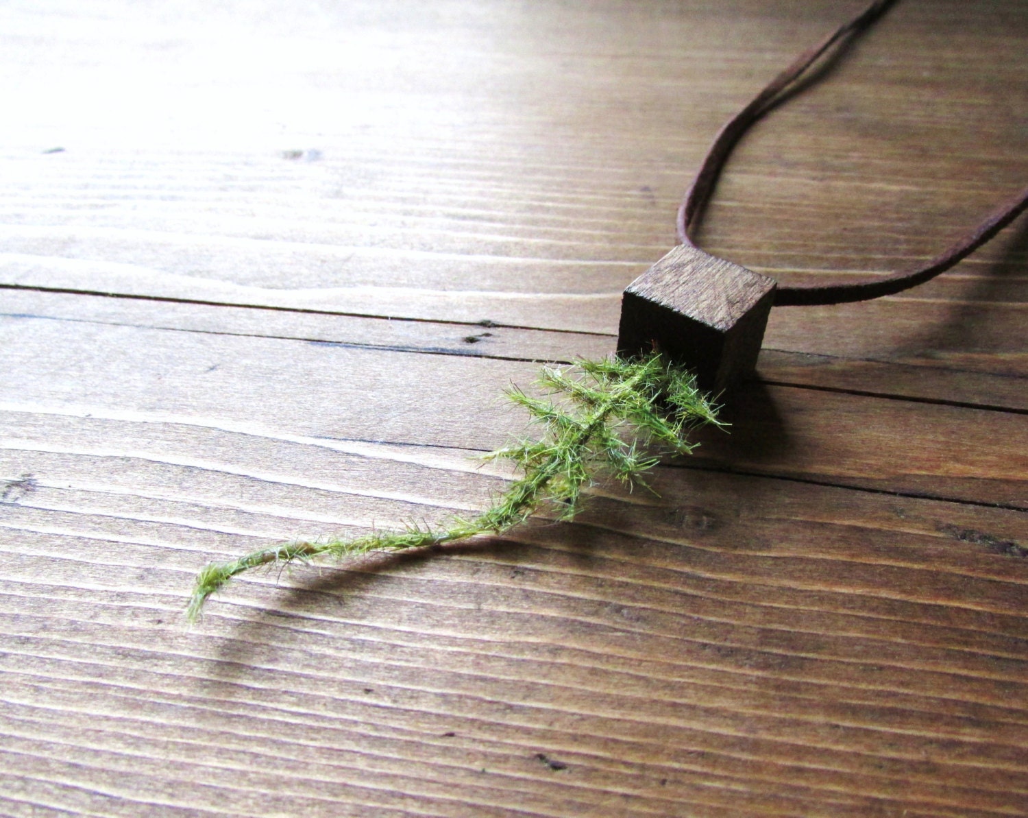 Fern Wood Necklace on Leather Cord