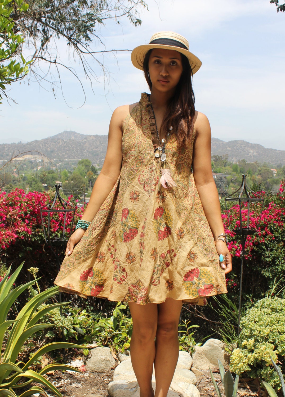 Gorgeous Older Textile One of a Kind Vintage Indian Cotton Mini Dress new Sleeveless Design