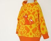 Fox Toddler Girls Hoodie sz 3T &  4T or 92 ( 98-104) cm Handmade Farbenmix Yellow Orange