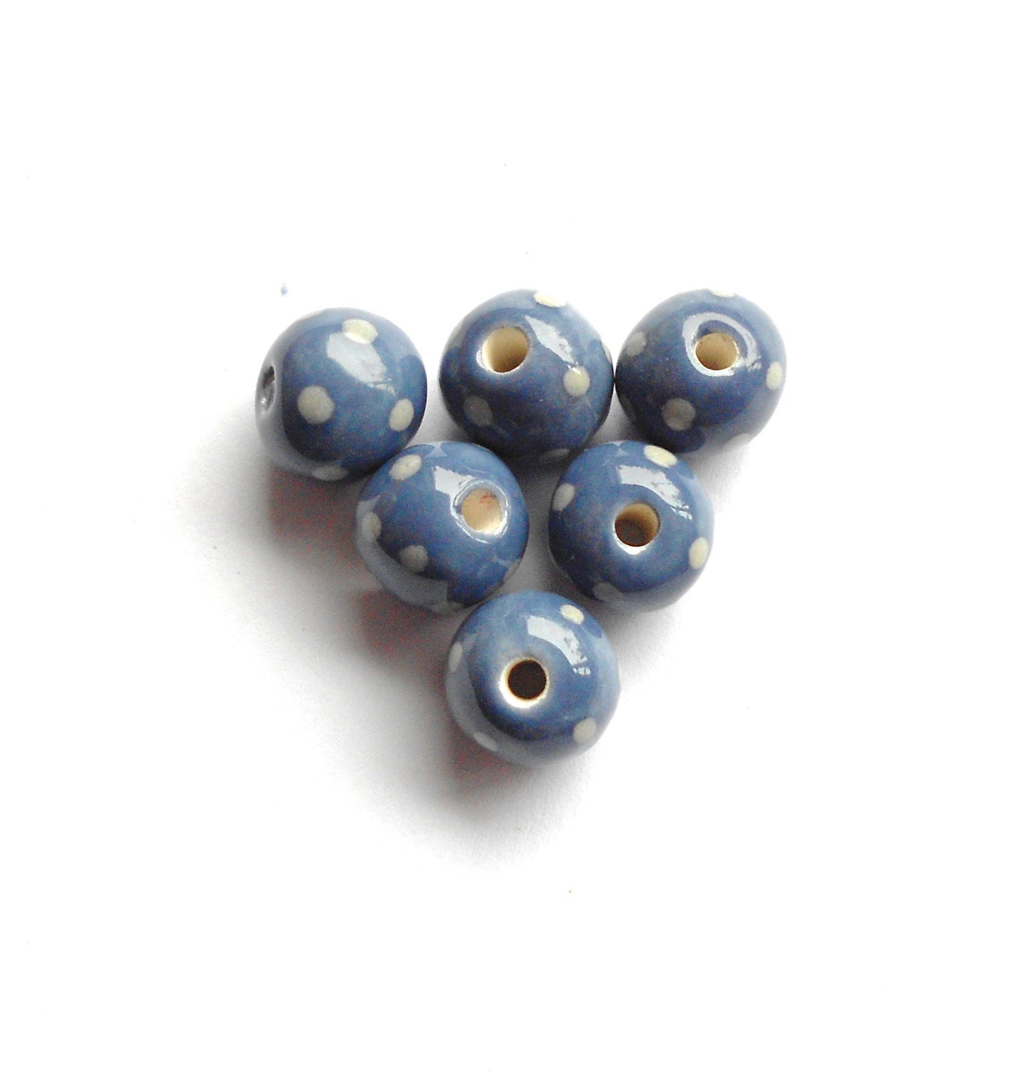 Handmade Ceramic Polka Dot  Beads One Pair Denim Blue