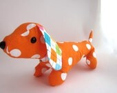 Stuffed Dog Puppy Dachshund Plush Orange White Dot Nursery Decor Toy