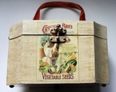 1950s Box Purse Handbag Lucite Handle  Kitschy Advertising Decals