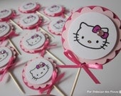 12 Pink Hello Kitty Cupcake Toppers, Birthday Party