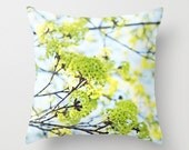 Throw Pillow Cover - Fresh Spring Green Buds on Sky Blue  - FREE US SHIPPING