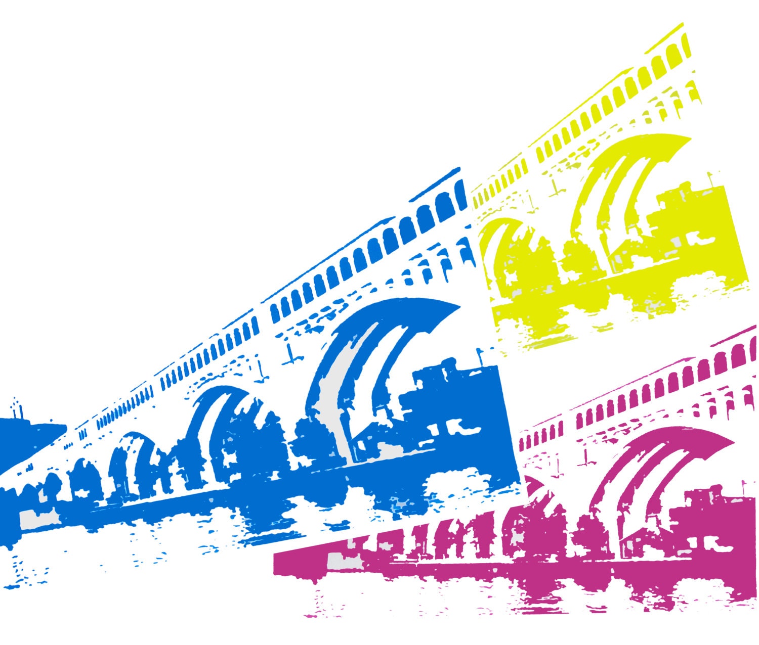 Detroit-Superior Bridge (CMYK Variations, 1-Layer) - Screen Print (on white Bristol) 11'' x 14''