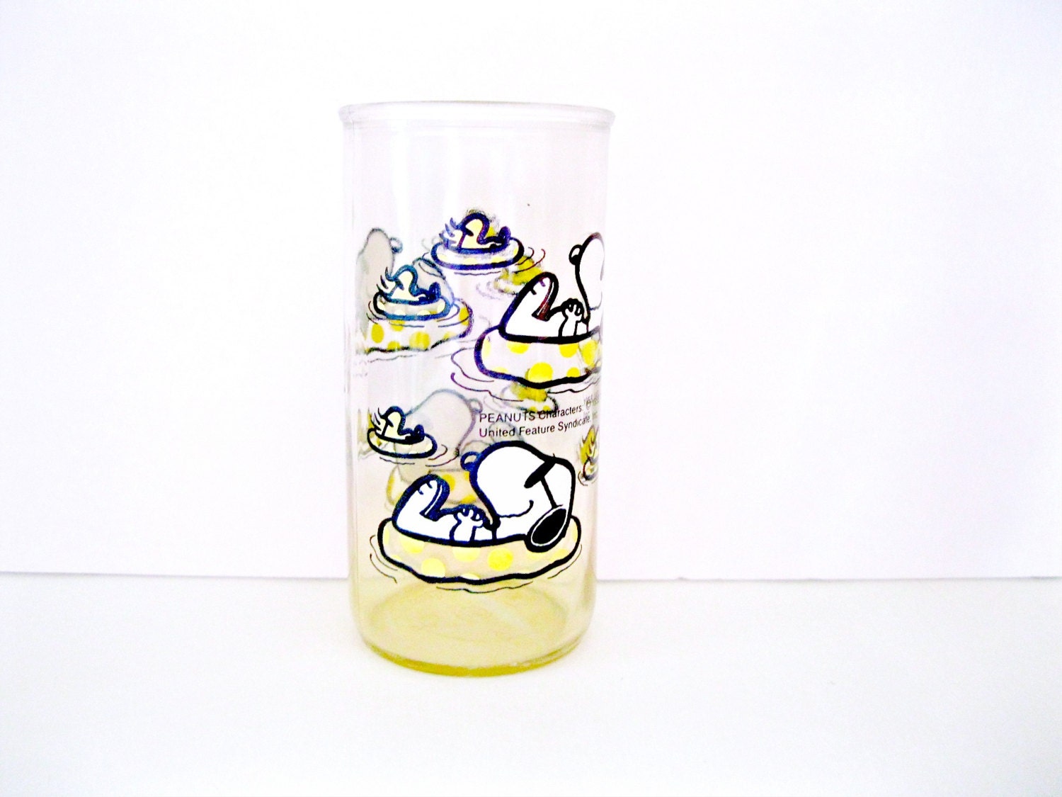 Vintage Drinking Glass With Snoopy and Woodstock by Charles Schulz