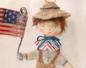Spun cotton Patriotic boy ornament 4th of July OOAK vintage craft Americana folk art