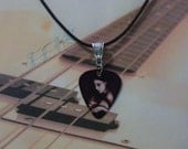 GOTH Girl / Flaming SKULL Reversible Black Necklace - Guitar Pick with Silver Charm