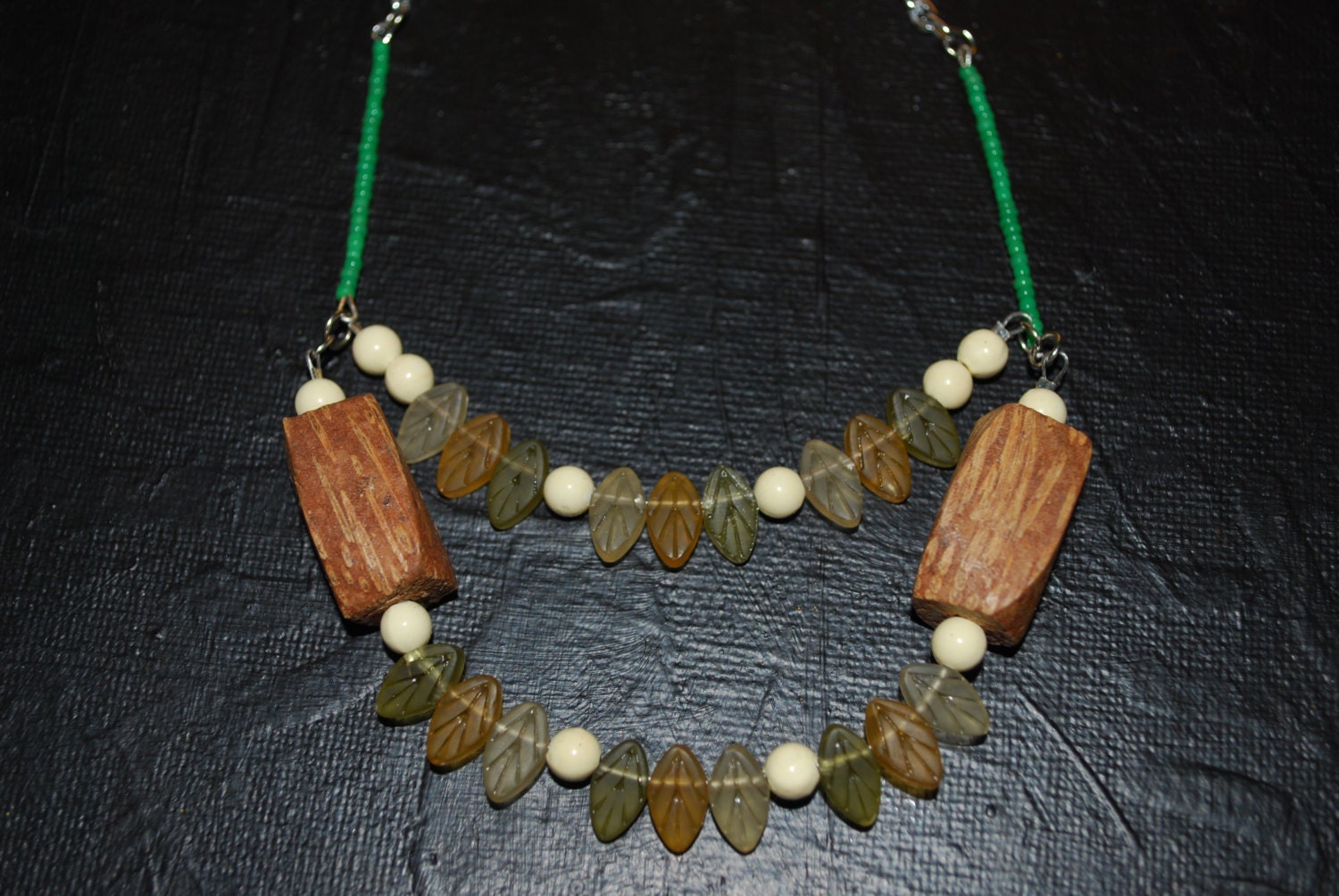 GLASS Leaf necklace, Boho Inspired necklace, Earthy leaves, Tiered necklace