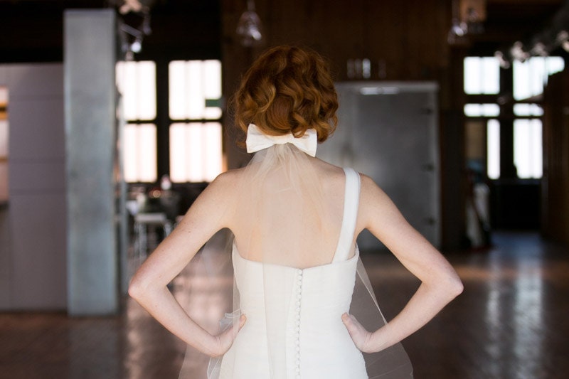 White Dupioni Silk Bow Veil - "Betty"