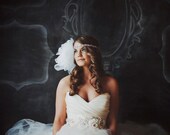 Greta Headpiece - Organza Flower & Rhinestone Wedding Headband - Bridal Rhinestone Diamond Headband
