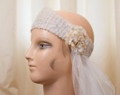 1920's Bridal Headpiece // Tulle Tiara with Velvet Flowers