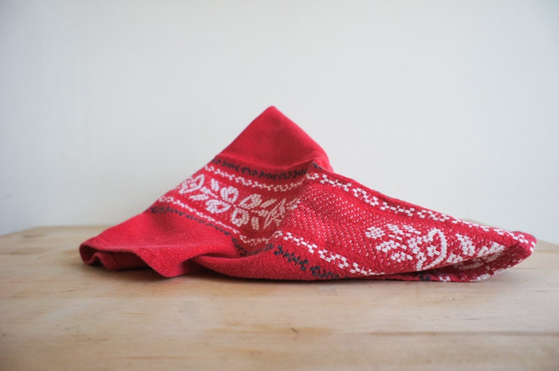 Vintage French Tablecloth // White, Red, Black Folk Boho // picnic // summer trends // french country home decor // mothers day