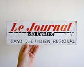 Vintage French Metal Sign // Newspaper Advertising // Publicity // Black Red White // Industrial Home Decor // typography graphic