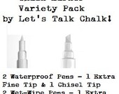 4 Chalk Marker Variety Pack White for Chalkboards, Reusable Wine Charms, & Vinyl Chalkboard Labels Pen Markers