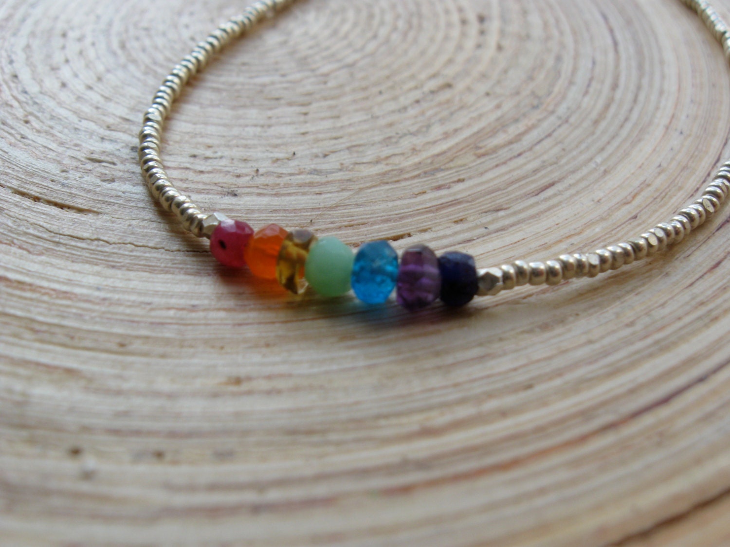 Simple chakra necklace with gemstones / ruby, carnelian, citrine, chrysoprase, apatite, amethyst and sapphire // yoga necklace