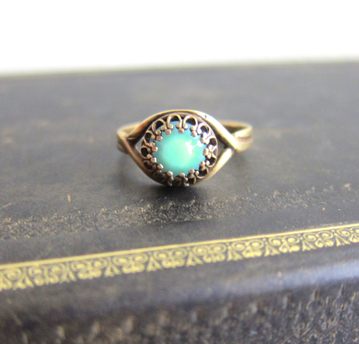 Mint Floral Ring Mint Rose Ring Mint Green Rose Ring Antique Filigree Ring - L'Amour - Antique Brass Filigree