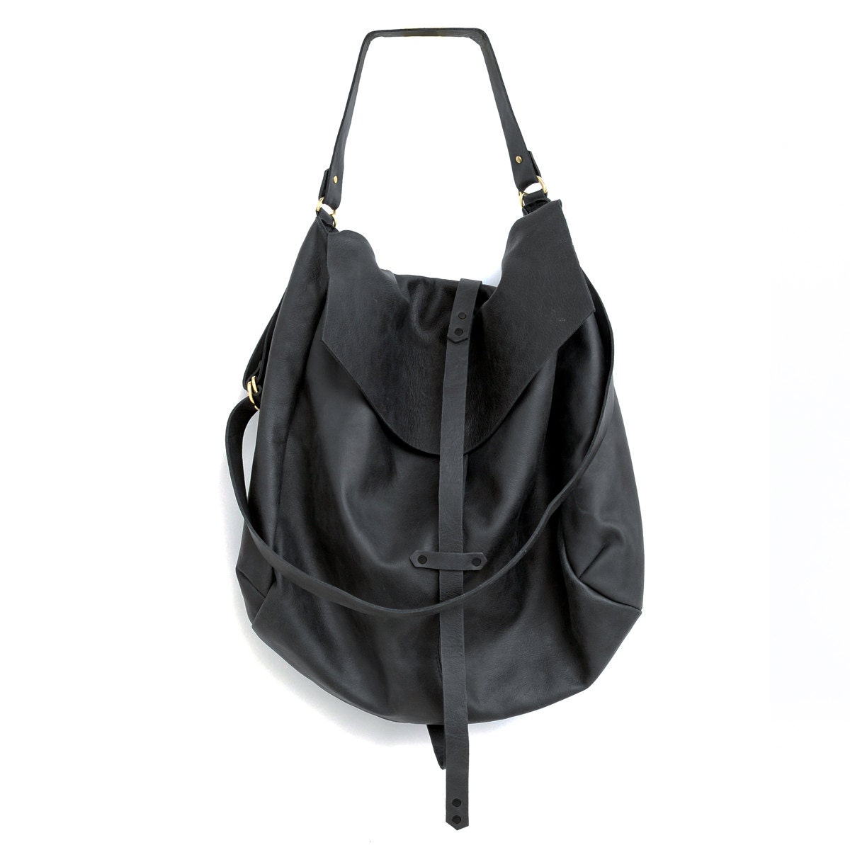 Black Leather Hobo Bag, every day bag, tote bag