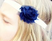 Navy Shabby Chiffon Flower Headband