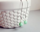 Mint Green and White Bead Earrings