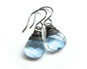 Sky Blue Earrings - Swarovski Wire Wrapped Teardrop Earrings - Handmade Jewelry - Something Blue