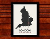 London Latitude Longitude Map Art City Print 11 x 14