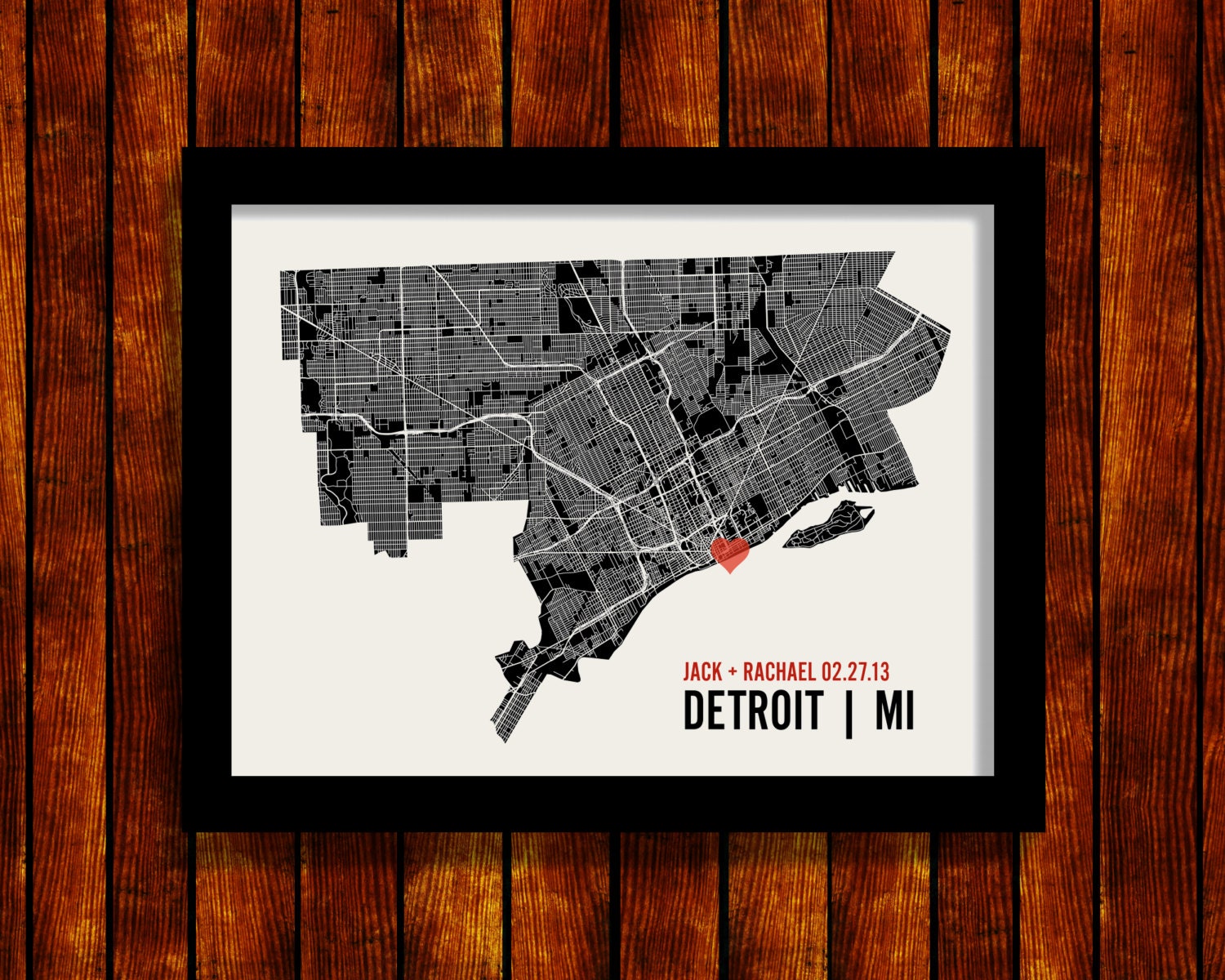 Detroit Michigan Wedding or Housewarming Gift Print - Personalized Map Art