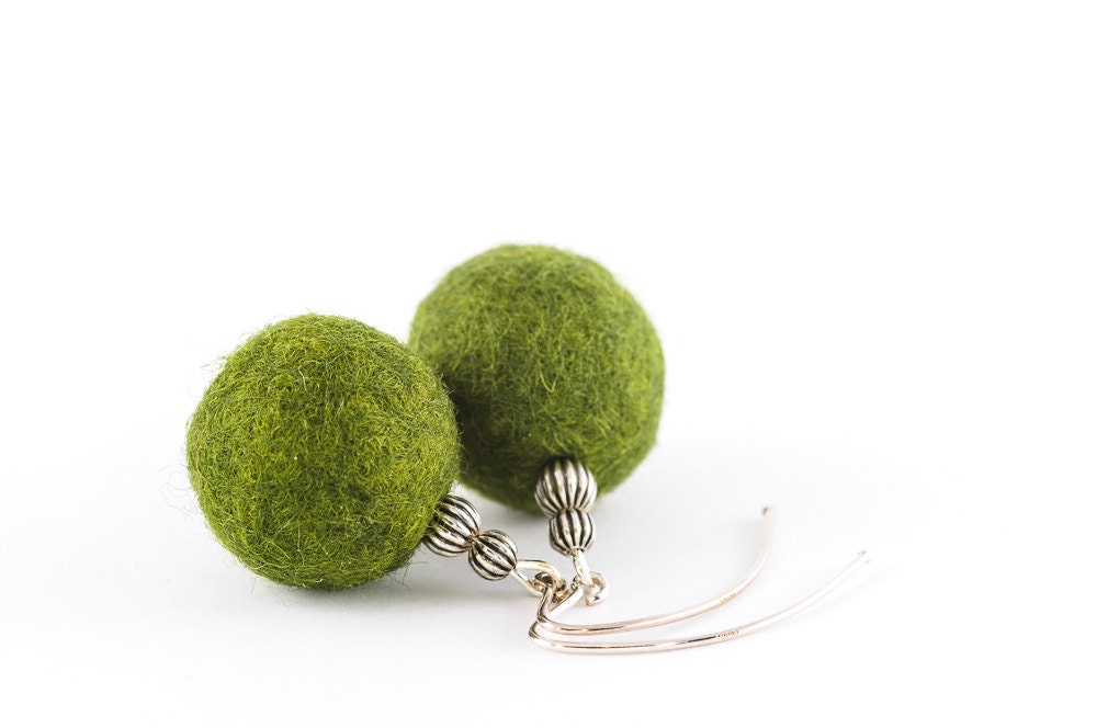 Green Felt Earrings Eco Friendly Felted Earrings Small Woodland Earrings Gift For Her