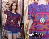 Vintage 70s Hippie Boho Southwestern Tribal Babydoll Tunic Top S M L