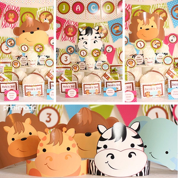 Instant Download Jungle Animal Birthday or Baby Shower Party Printable Kit with Changeble Text