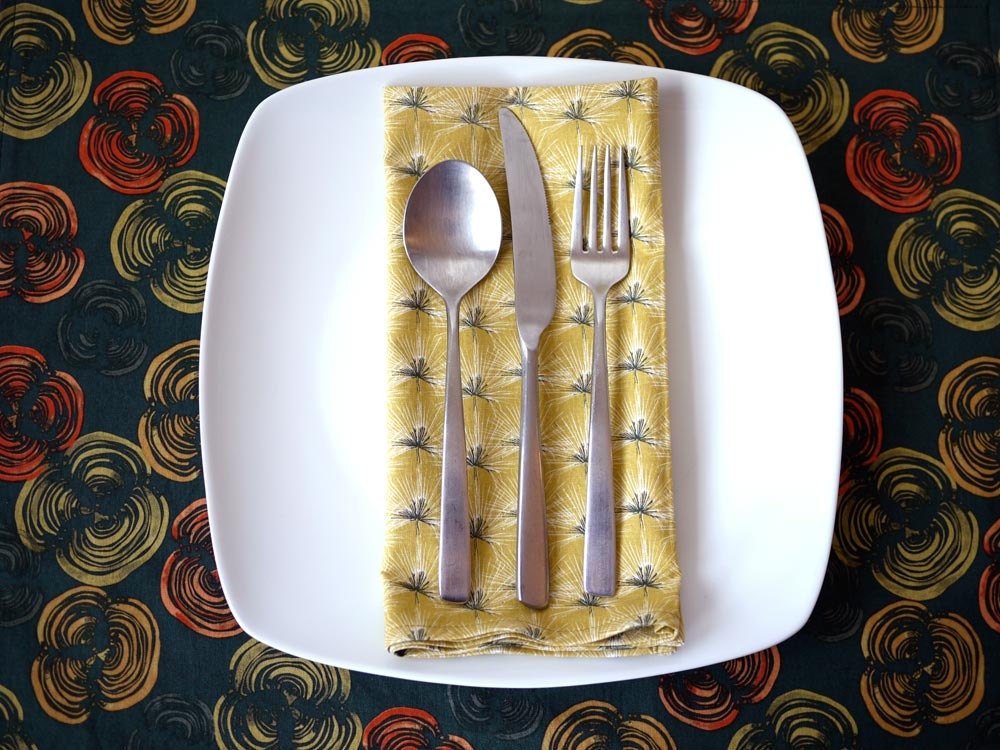 Evergreen Lichen Print Reversible Cotton Placemats - Set of 4 - Housewarming Gift, Wedding Gift, Holiday Gift