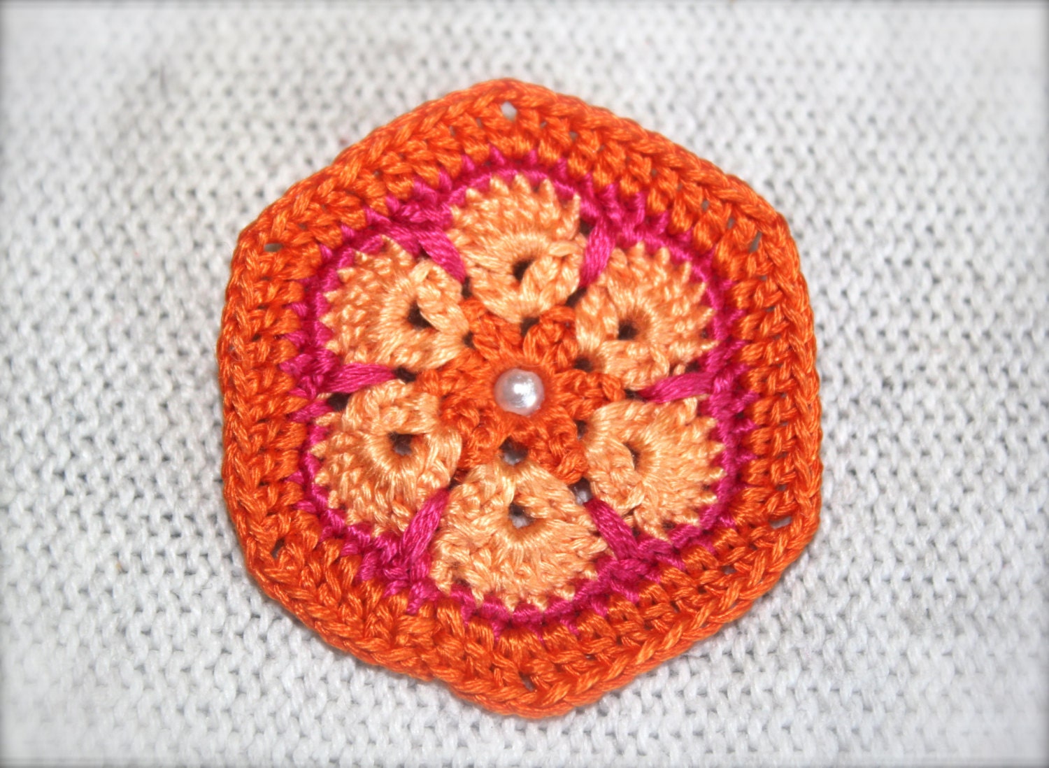 Crochet Flower Brooch, Pin, African Flower