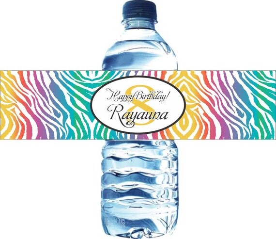 30 Rainbow Zebra Water Bottle Labels Il_570xn