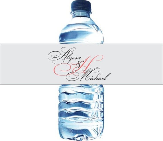 100 Fancy Monogram Water Bottle Labels - Printed labels with your wedding colors Il_570xn