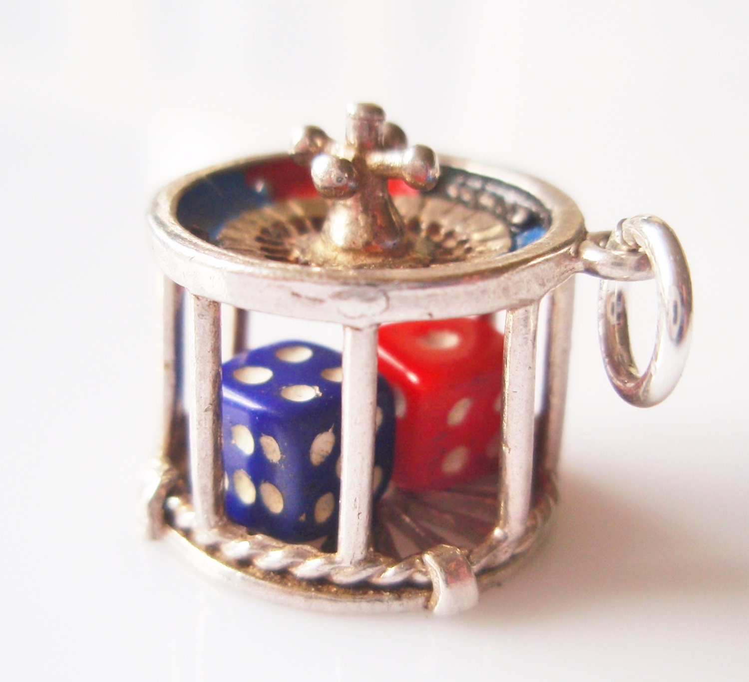 Roulette Wheel and Dice Vintage Silver and Enamel Charm.
