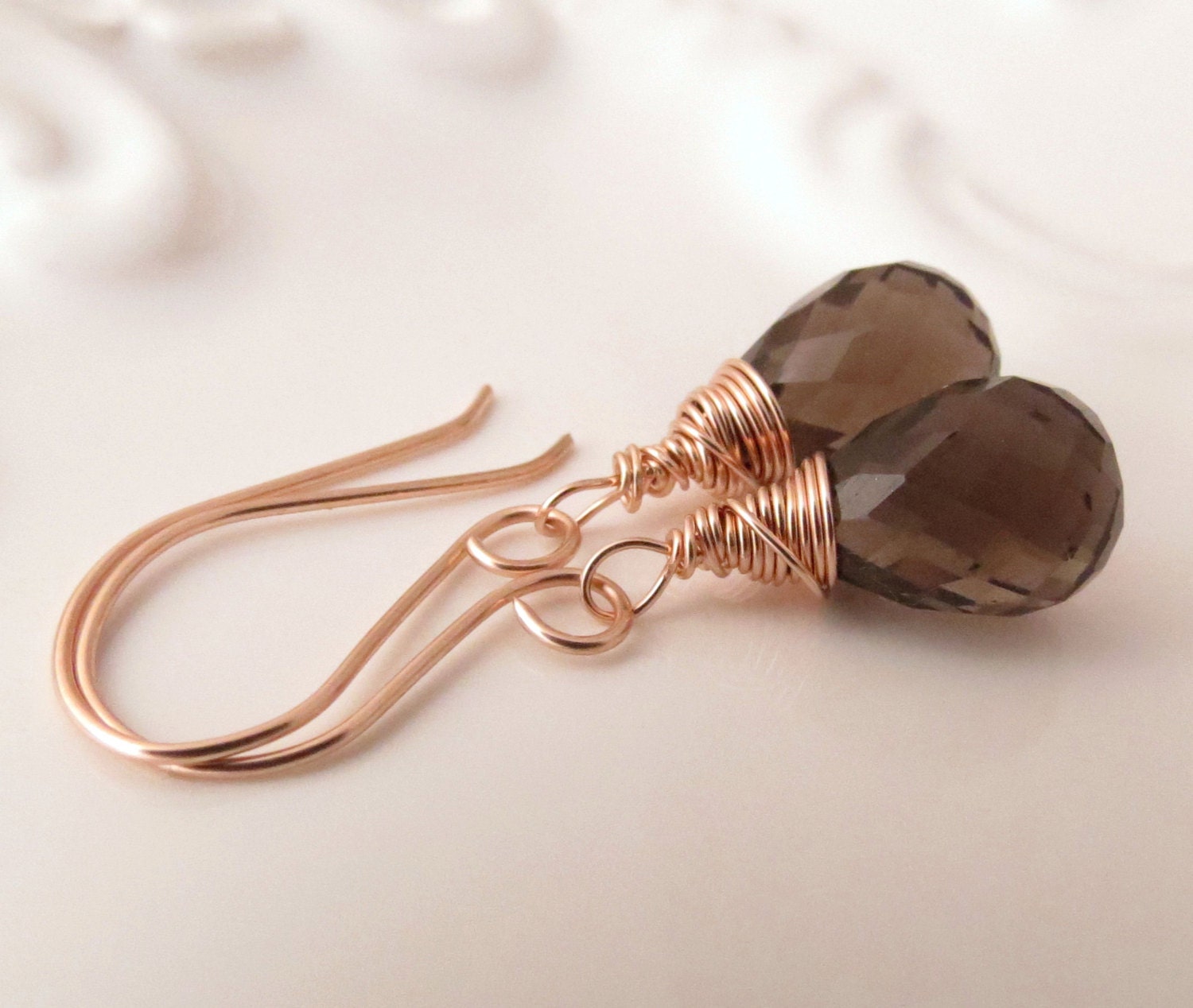 Smokey Quartz Rose Gold Earrings